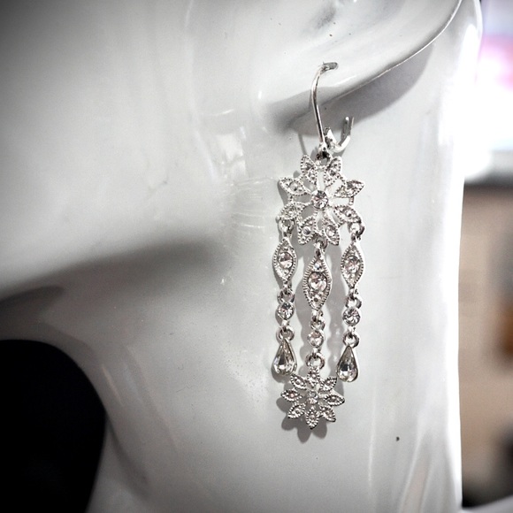 Sparkling Crystal & Silvertone Earrings - Picture 2 of 6